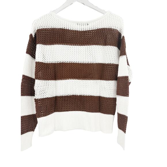 SANCTUARY Sweater Size S NEW Cotton Open Knit Brown Stripe Sweater - Picture 5 of 7